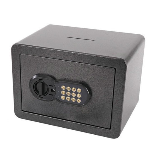 Black all-steel concealed wall safe with key lock and numeric keypad panel.