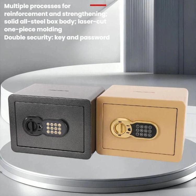 Concealed wall safe showing black and gold key lock and keypad access panels.