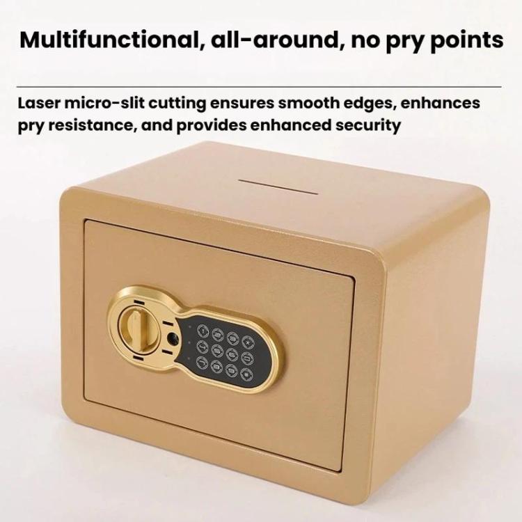 Gold concealed wall safe with key lock, keypad, and slim top handle slot.