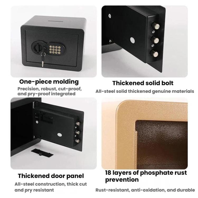 Concealed wall safe with thick solid door panel and side bolts for security.