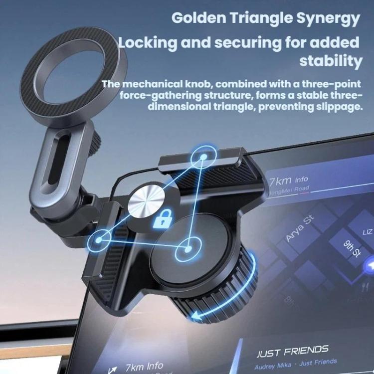 Magnetic phone holder with locking knob and stable triangular mounting arm