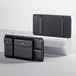 Black car sun visor storage holder with hinged front panel and two side pockets