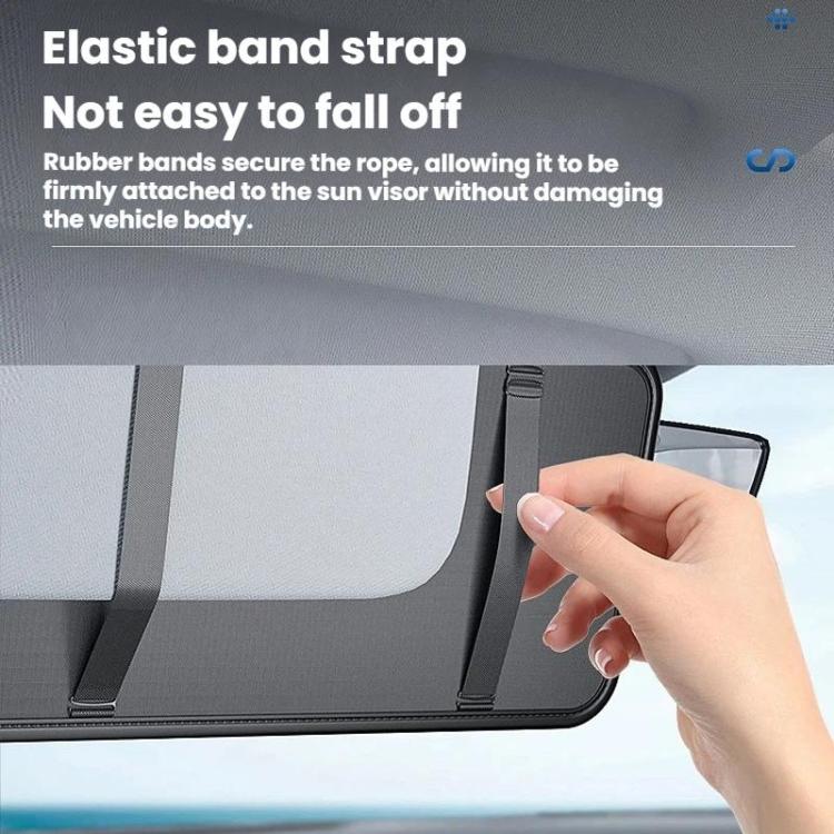 Car sun visor storage holder with elastic strap and secure front compartment