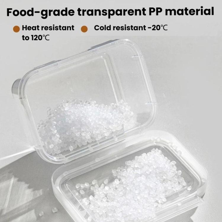 Transparent airtight PP food storage container with single-lock lid, filled with food