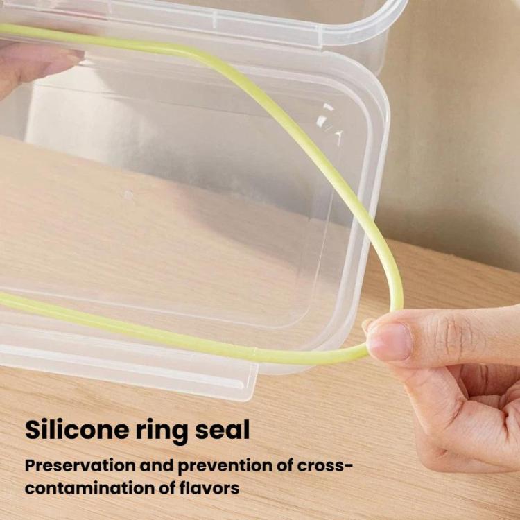 Airtight container lid with silicone ring seal shown on clear storage box