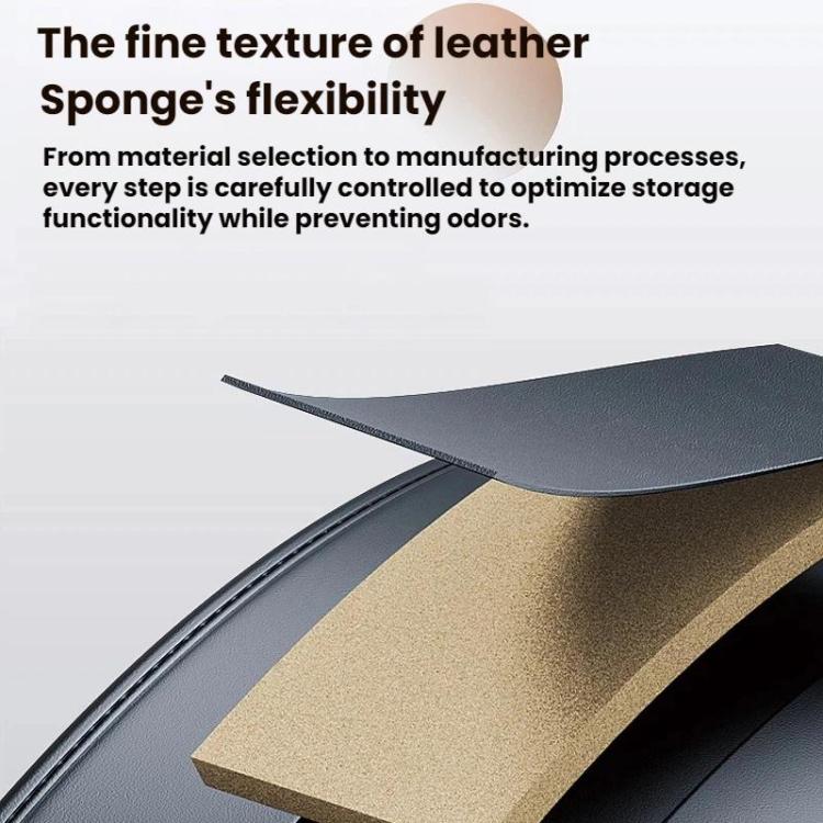 Car seat storage bag material close-up, textured black leather-like surface