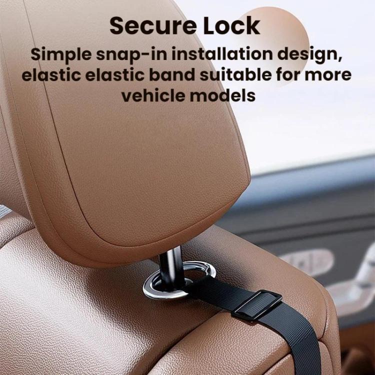 Car seat tissue box bag with elastic strap mount on tan headrest