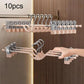 10-piece adjustable pants hanger set with white and silver clips plus hanging hooks