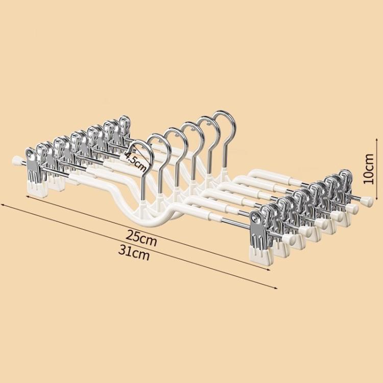 10-piece adjustable white pants hanger set with multiple metal clips and short neck loops
