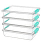Stackable clear plastic storage boxes with teal latch lids