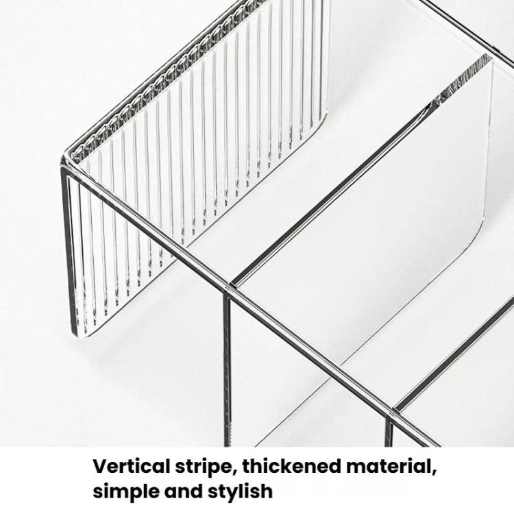 Acrylic book organizer featuring ribbed clear side panels and a sturdy metal frame.