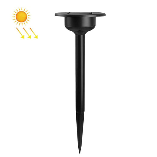 Solar ground spike light with round black light head and pointed stakes, no acrylic panel