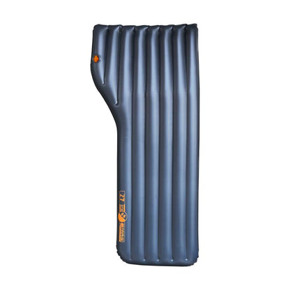 Blue inflatable car trunk ramp raising mat with side handles and orange valve patch