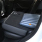 Inflated blue car air bed ramp mat in the back seat/trunk area