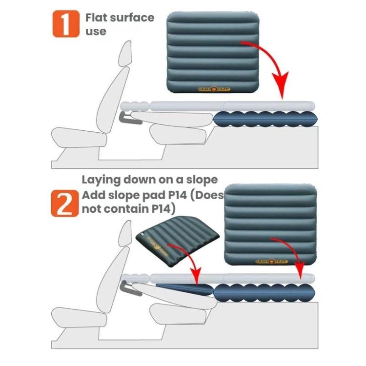 Inflatable air mattress used on a slope, dark blue ribbed surface