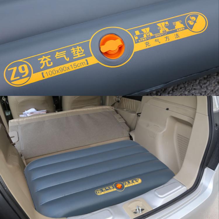 Close-up of dark blue inflatable mattress with inflation port and Z9 label