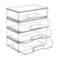 Set of clear drawer-style desktop storage boxes with curved pull handles