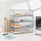 Transparent stackable desk organizer with multiple drawers and pull handles