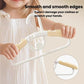 Kids retractable hanger with smooth edges; white frame and pale yellow anti-slip grip arm.