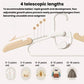 White retractable hanger with telescoping lengths and adjustable arm, pale beige grip.
