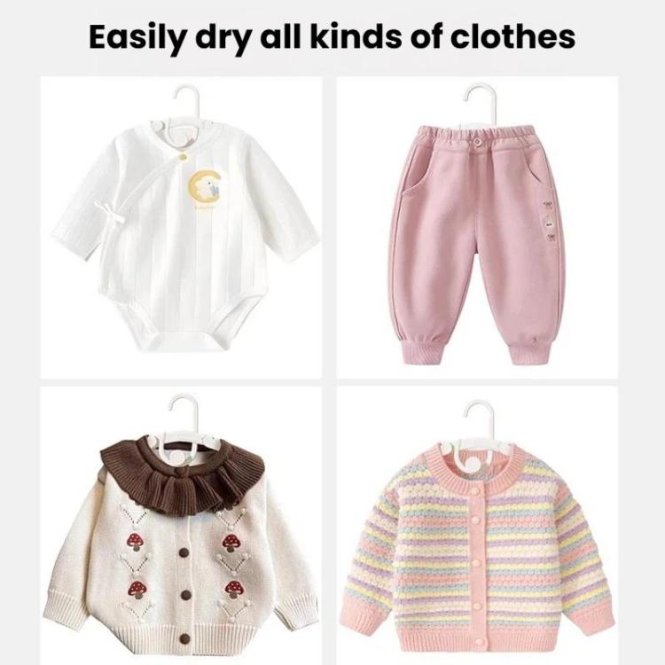 Retractable white kids hangers featuring multiple clothing styles for everyday use.