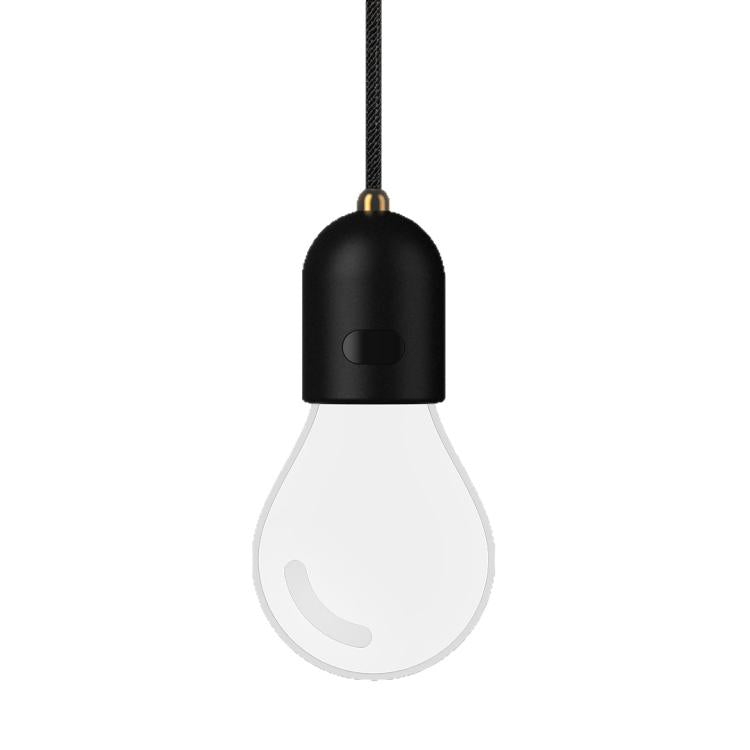Car LED pendant light bulb with black cap and clear teardrop cover, unlit