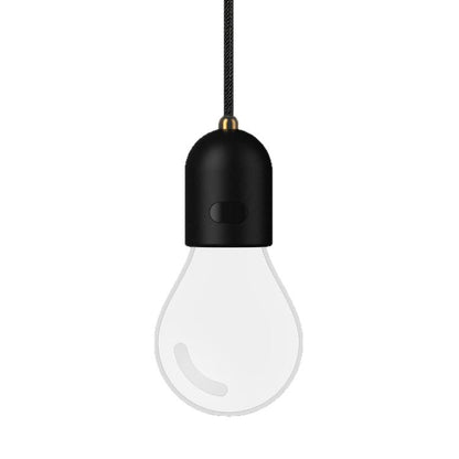 Car LED pendant light bulb with black cap and clear teardrop cover, unlit