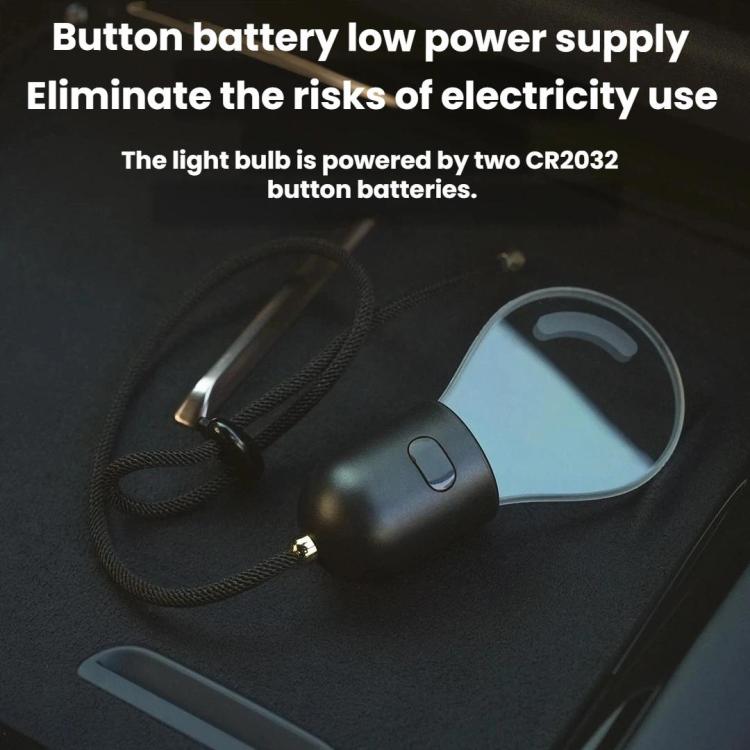 Car LED pendant light bulb with black cord and battery-powered control button
