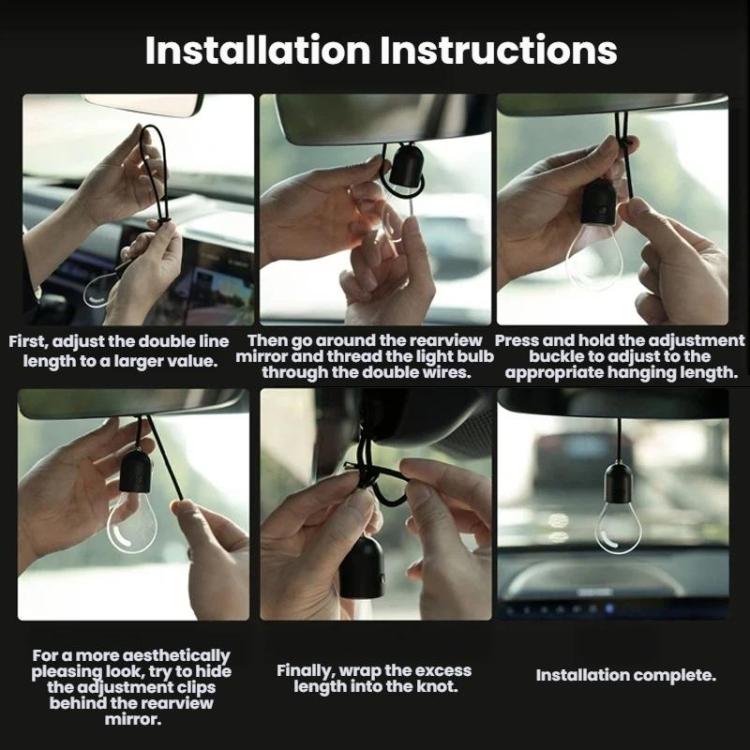 Car LED pendant light bulb installation with hanging cord and hand setup