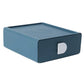 Blue plastic drawer organizer with diamond-textured sides and white handle cutout