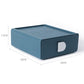 Rectangular plastic drawer organizer box with lid, vented top, and front cutout handle