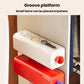Wall-mounted storage box with groove platform and red drawer below, round knob handle
