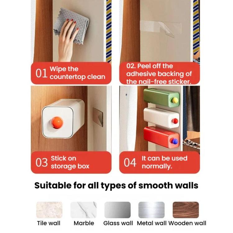 White wall-mounted underwear and socks organizer box with orange push button