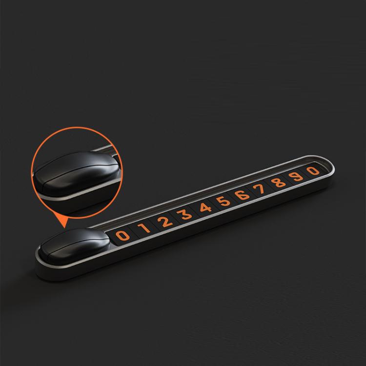 Temporary parking number plate with orange number windows and black slide base