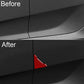 Car door corner protector insert, red carbon-fiber look triangle on door edge