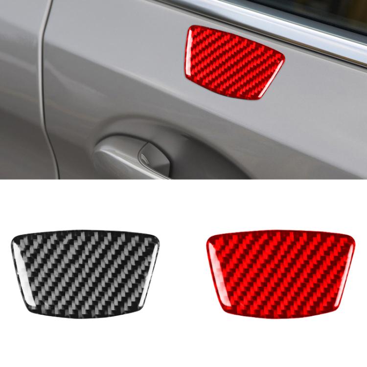 Set of black and red carbon-fiber door pillar stickers, curved rectangular shapes