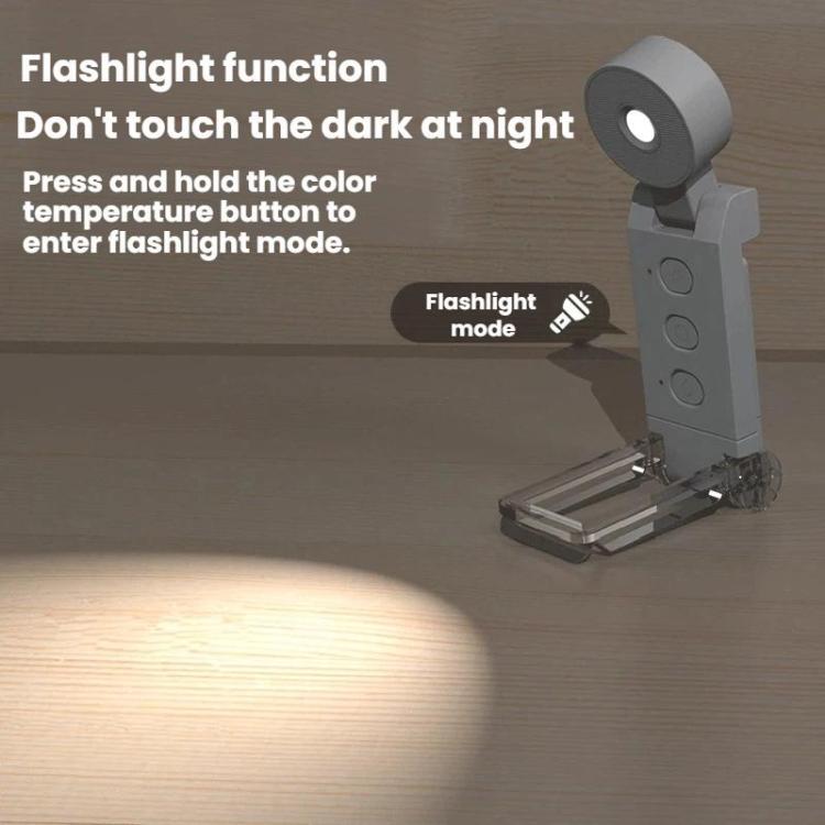 Mini USB clip-on LED bookmark lamp, light-gray clip body with round ring light head.
