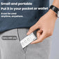 Mini USB clip-on LED bookmark lamp held in hand, light-gray rectangular body and buttons.
