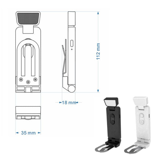 LED bookmark lamp clip design with dimensions and foldable head