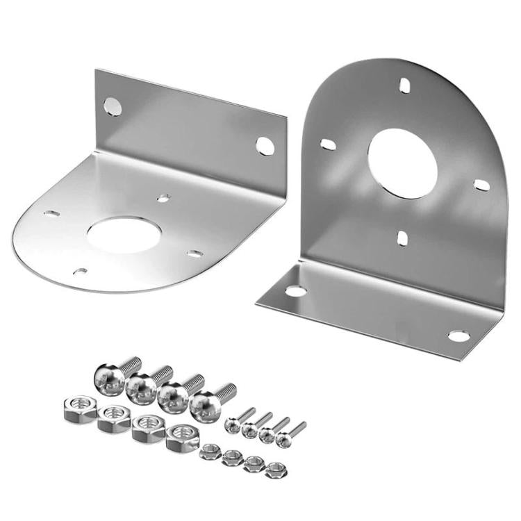 Stainless steel LED light mount brackets, 2-piece set with circular openings and screws