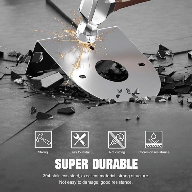 Stainless steel LED light mount bracket with central hole, shown with sparking impact