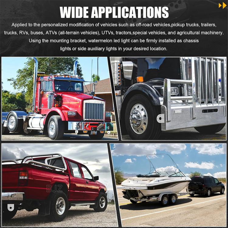 LED light mount brackets for vehicle use, shown on truck, car, and trailer