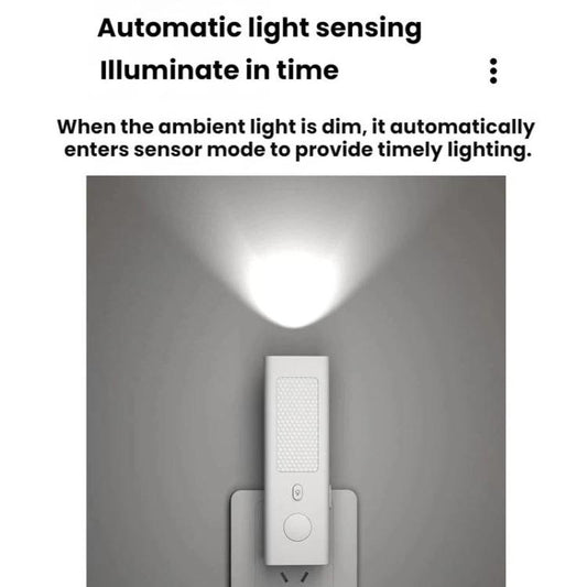White motion-sensing night light with illuminated window and round control button