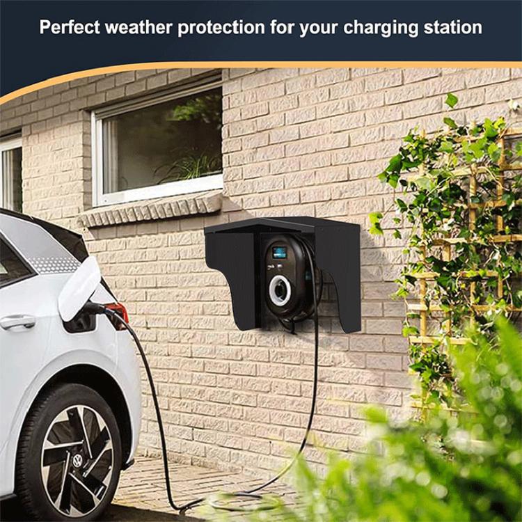 Wall-mounted rain cover for charging station with open front and side panels