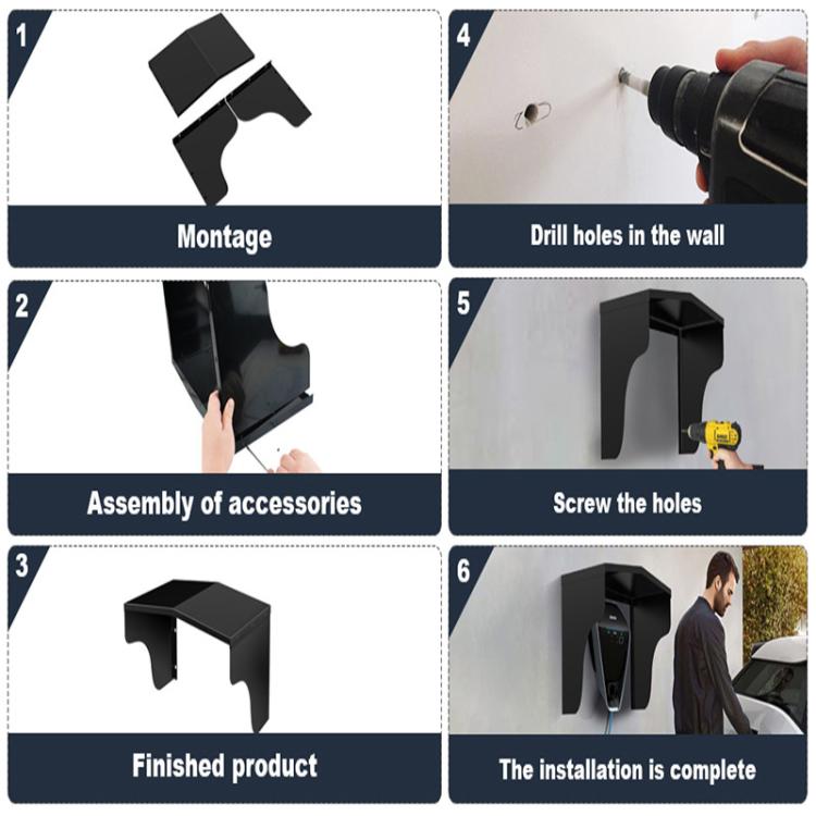 Charging pile rain cover installation steps showing assembly and wall drilling