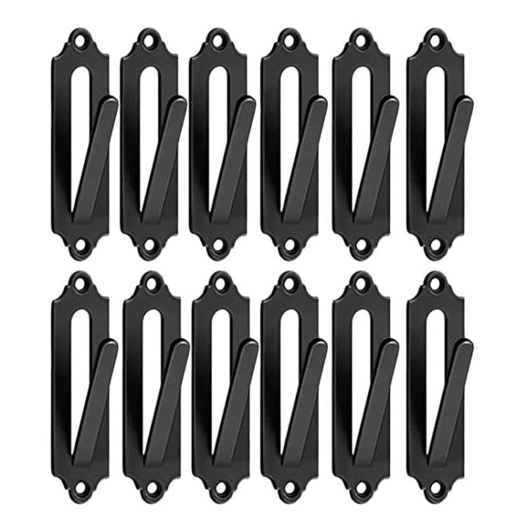 Black metal wall mount bracket hooks with oval openings, 12-pack