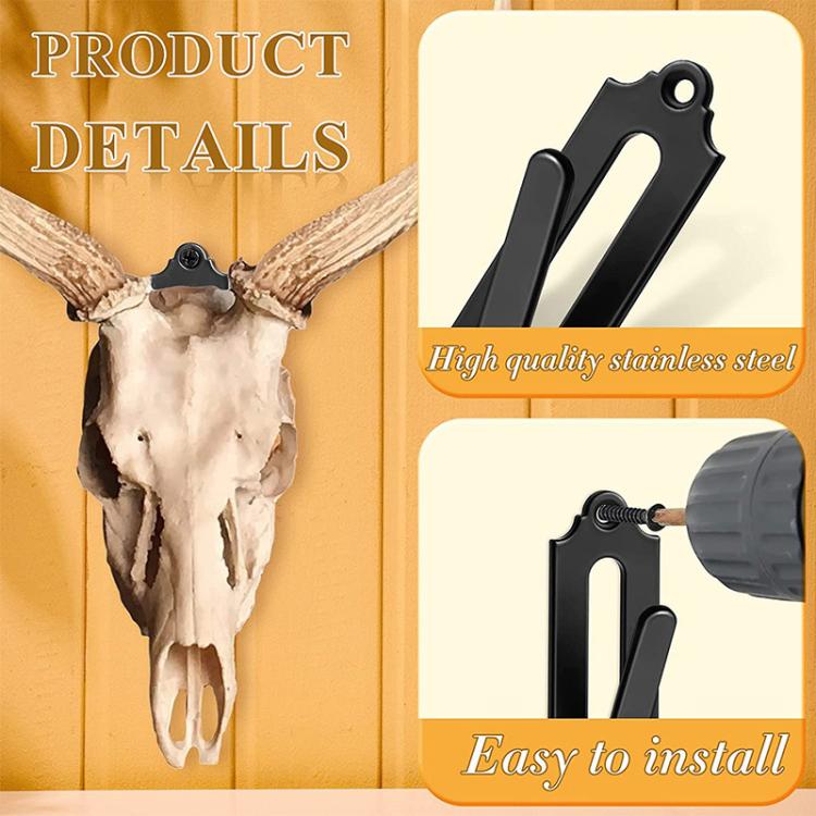 Black metal wall mount bracket hook with oval openings, for mounting decor