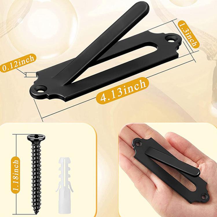 Black metal wall mount bracket hook with oval openings and screw holes