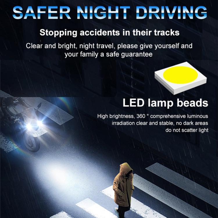 Motorcycle LED headlight with LED lamp beads and bright white illumination pattern