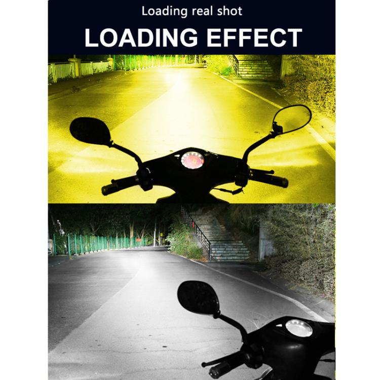 Motorcycle LED headlight projecting a bright white beam